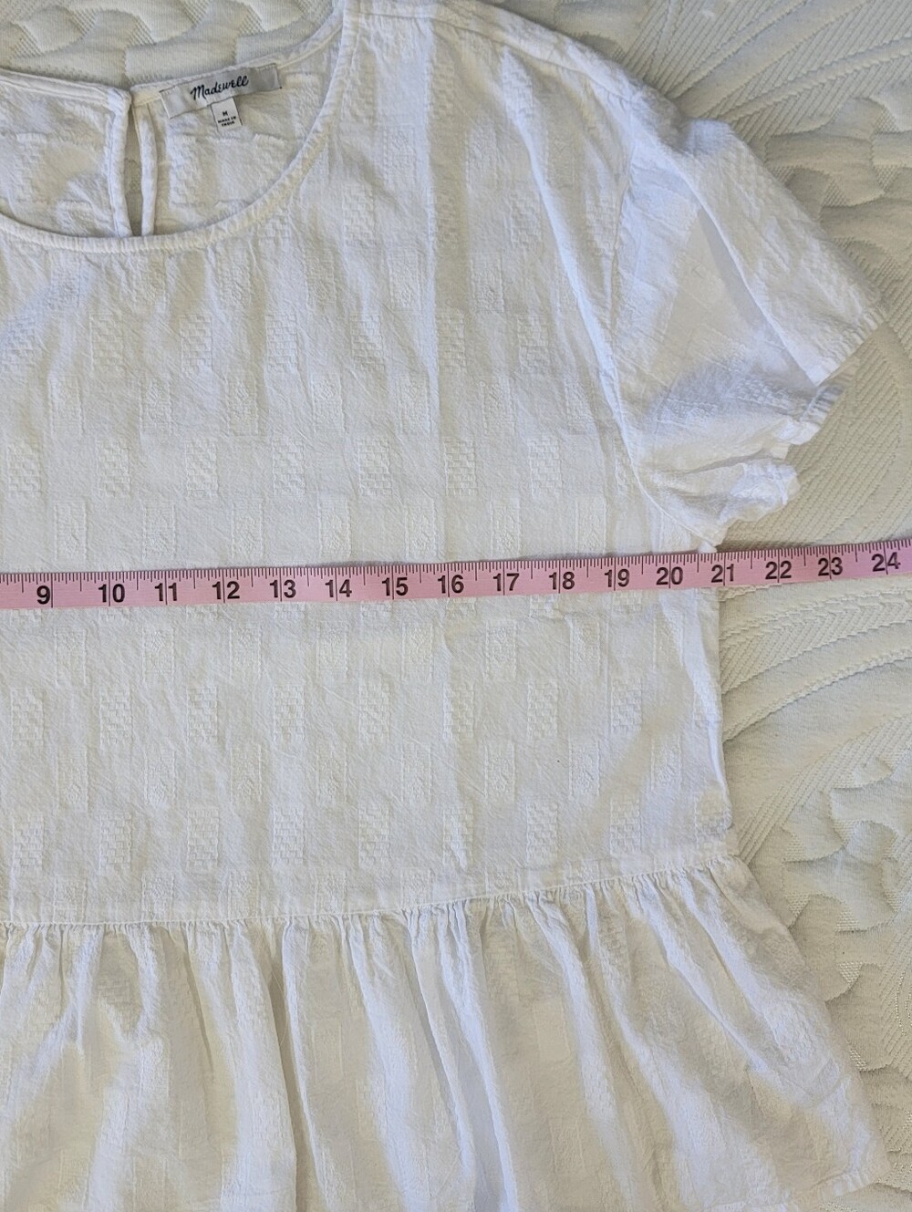 Madewell Medford Jacquard Peplum Blouse White Flutter Sleeves Textured Size M - Picture 9 of 10
